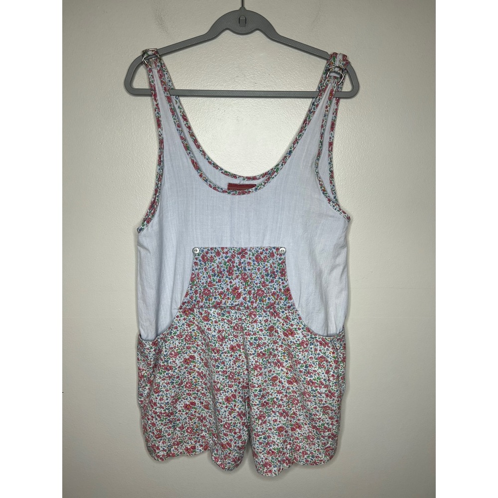 Best American Clothing‎ Co Floral Romper Blue Cotton Bib Pocket Cottagecore  M